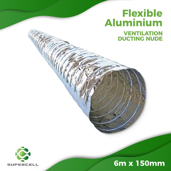 V 6m x 150mm FLEXIBLE ALUMINIUM  VENTILATION DUCTING NUDE - supercellnz